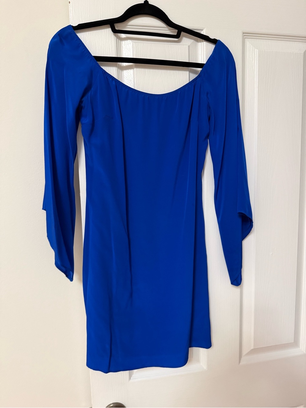 Lavender Brown Cobalt Blue Long Sleeve Scoop Neck Dress off the shoulder
